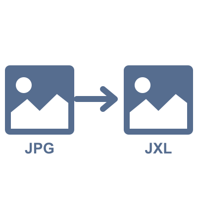A graphic showing the process of converting JPG to JXL.