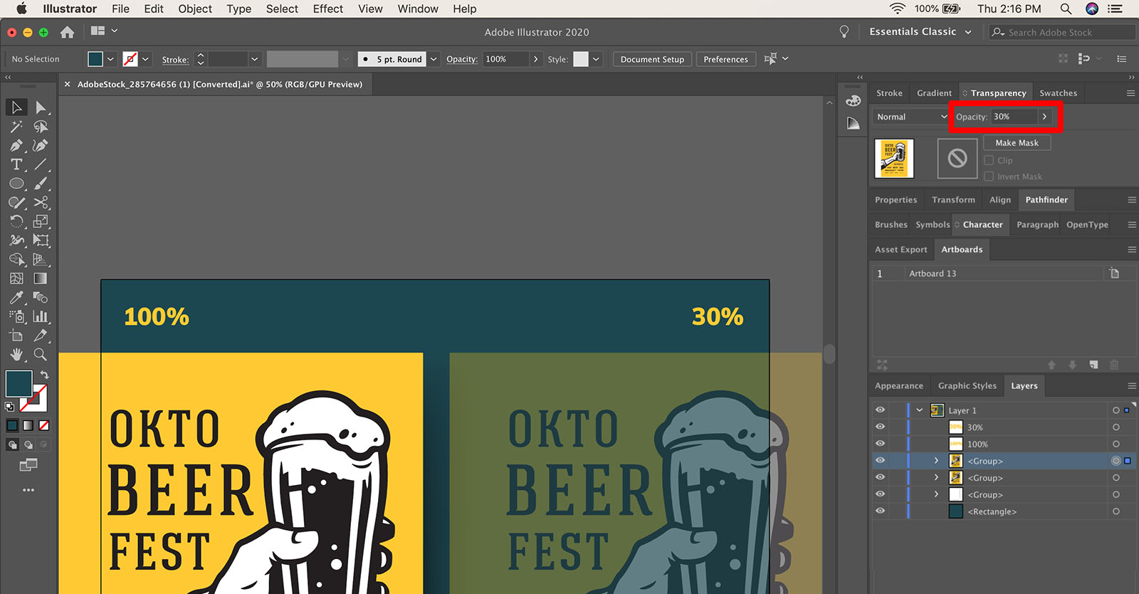 How to change transparency levels in Adobe Illustrator