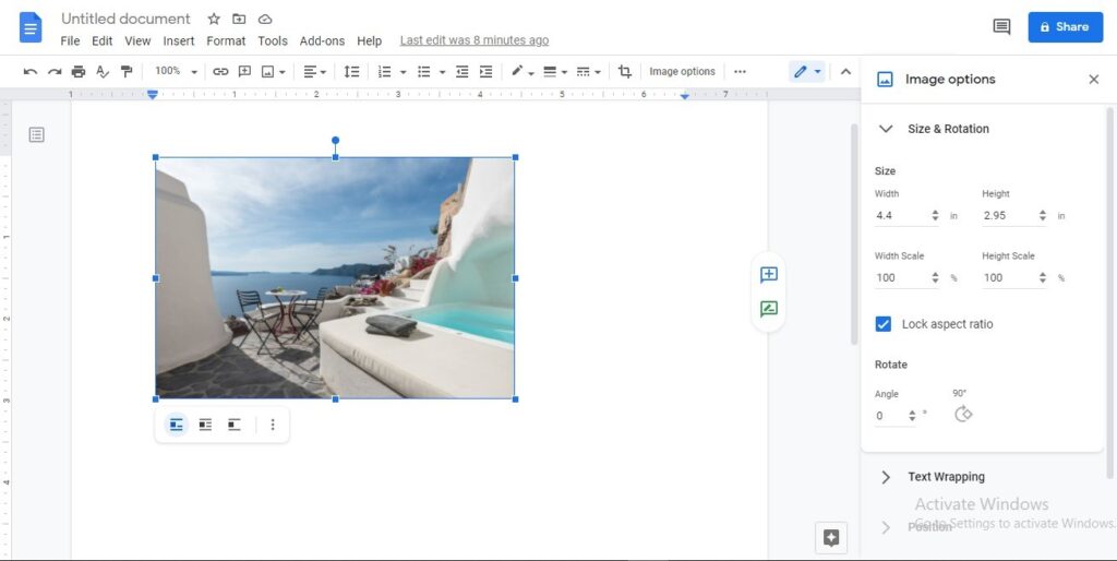 how to enlarge a picture on google docs