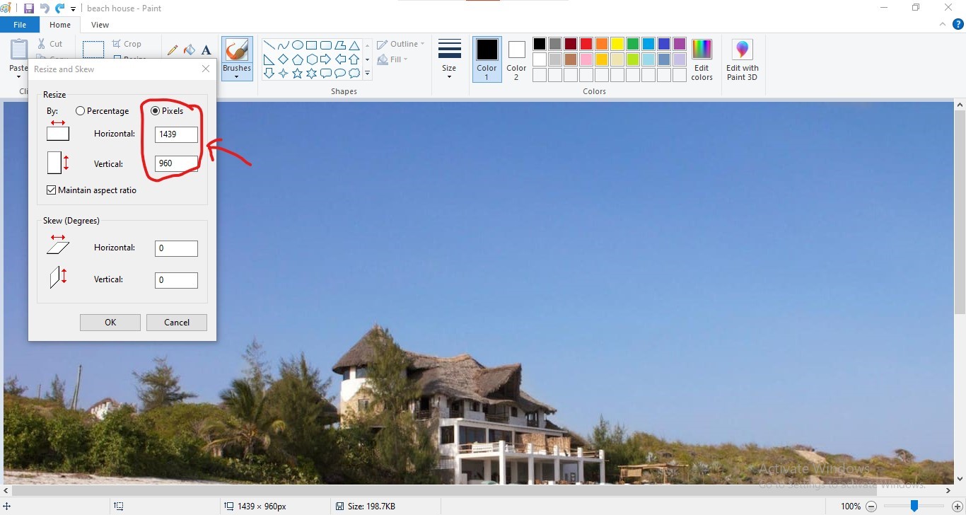 Steps to Resizing Image on Paint by Pixels