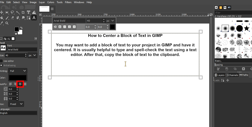 How to Center a Block of Text in GIMP