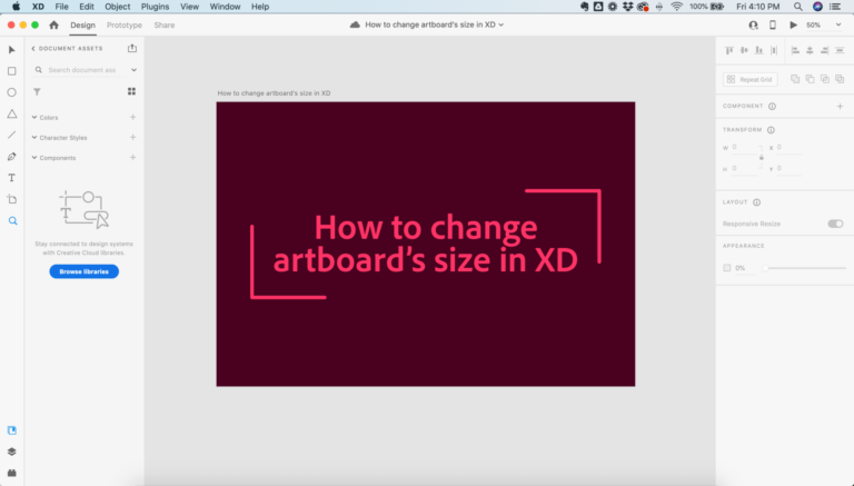 Change artboard size in Adobe XD