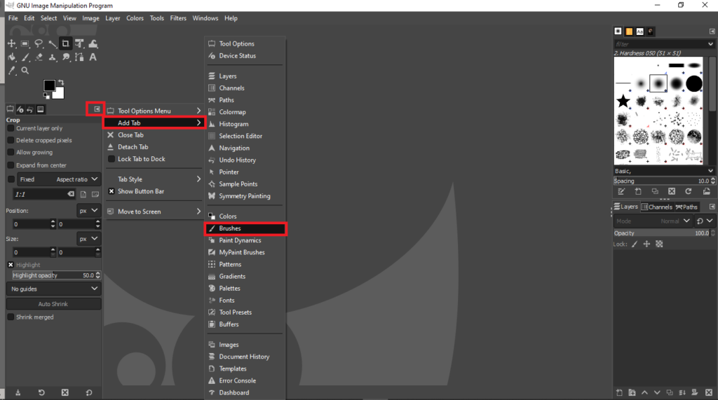 From the Tab Menu