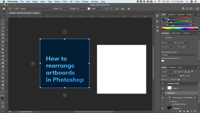 How to rearrange artboards in Photoshop