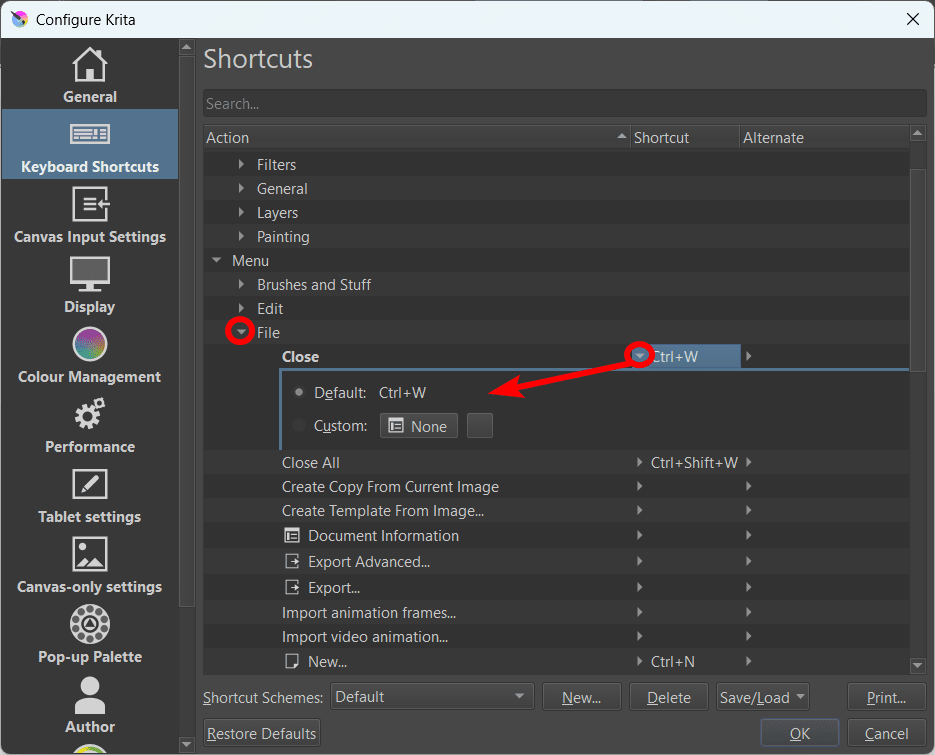 krita shortcut keys